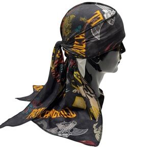 Durag Black Graphic Wave Bandana Headscarf Stretch Jersey Streetwear Cap Hat